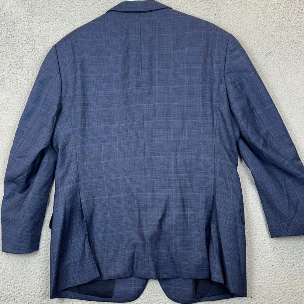 Emporio Armani G Line Virgin Wool Blazer Mens 42 Navy Blue Glen Plaid Sport Coat